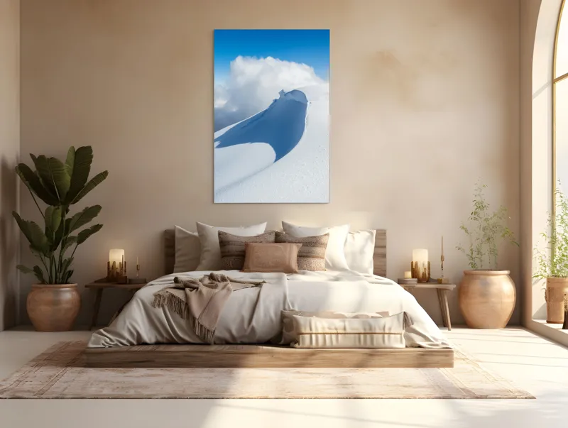 Tablou Canvas, "Dansul liniștit al zăpezii alpine", Alb, Zăpadă, Cer, Nor, Umbre, Senin, Natură, 100 x 150 cm – poza 3
