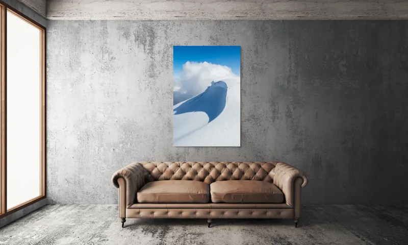 Tablou Canvas, "Dansul liniștit al zăpezii alpine", Alb, Zăpadă, Cer, Nor, Umbre, Senin, Natură, 100 x 150 cm – poza 6
