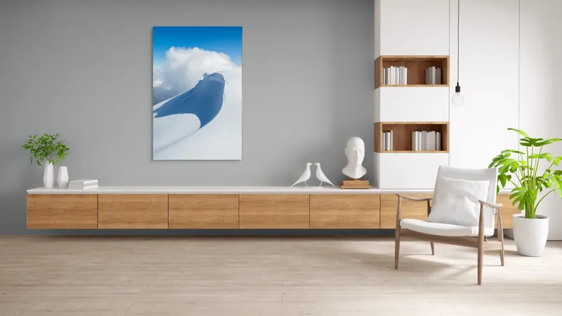 Tablou Canvas, "Dansul liniștit al zăpezii alpine", Alb, Zăpadă, Cer, Nor, Umbre, Senin, Natură, 100 x 150 cm – poza 8