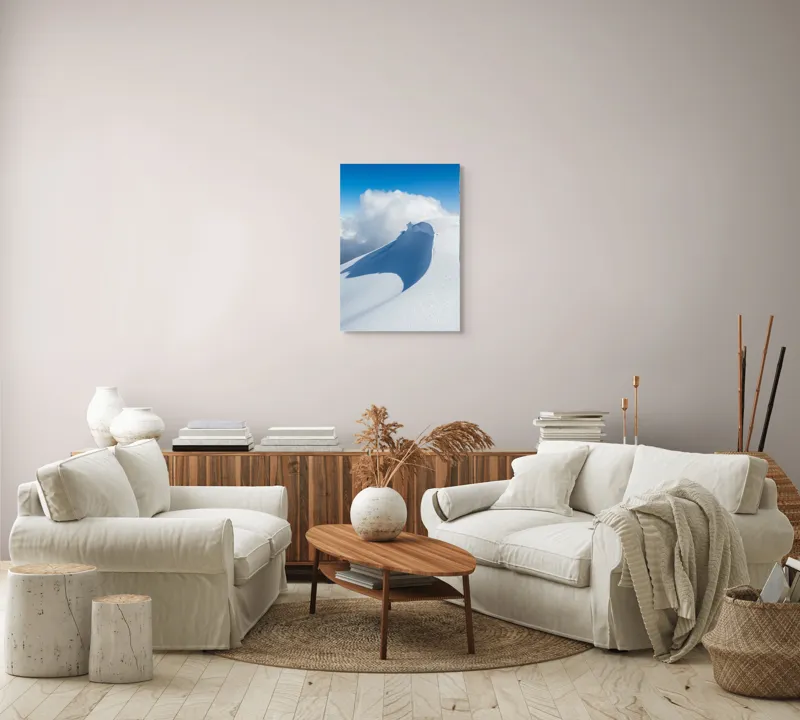 Tablou Canvas, "Dansul liniștit al zăpezii alpine", Alb, Zăpadă, Cer, Nor, Umbre, Senin, Natură, 50 x 70 cm – poza 4