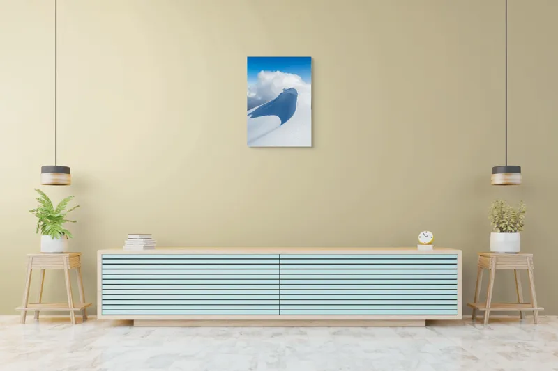 Tablou Canvas, "Dansul liniștit al zăpezii alpine", Alb, Zăpadă, Cer, Nor, Umbre, Senin, Natură, 50 x 70 cm – poza 6