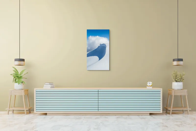 Tablou Canvas, "Dansul liniștit al zăpezii alpine", Alb, Zăpadă, Cer, Nor, Umbre, Senin, Natură, 50 x 90 cm – poza 6