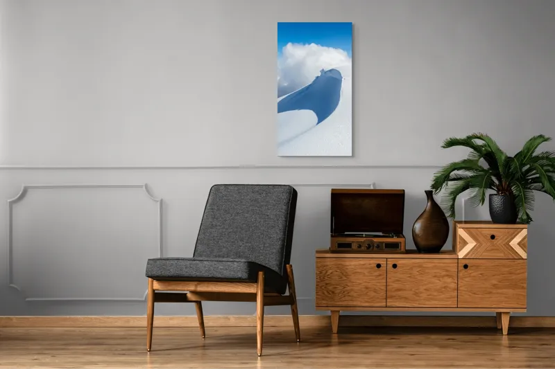 Tablou Canvas, "Dansul liniștit al zăpezii alpine", Alb, Zăpadă, Cer, Nor, Umbre, Senin, Natură, 50 x 90 cm – poza 8