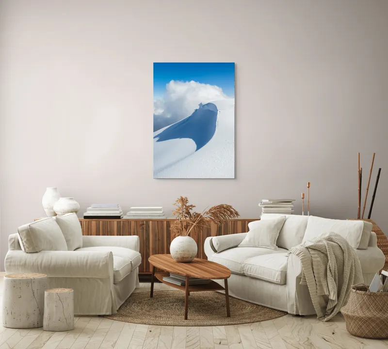 Tablou Canvas, "Dansul liniștit al zăpezii alpine", Alb, Zăpadă, Cer, Nor, Umbre, Senin, Natură, 70 x 100 cm – poza 4