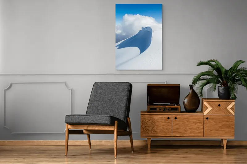 Tablou Canvas, "Dansul liniștit al zăpezii alpine", Alb, Zăpadă, Cer, Nor, Umbre, Senin, Natură, 70 x 100 cm – poza 6