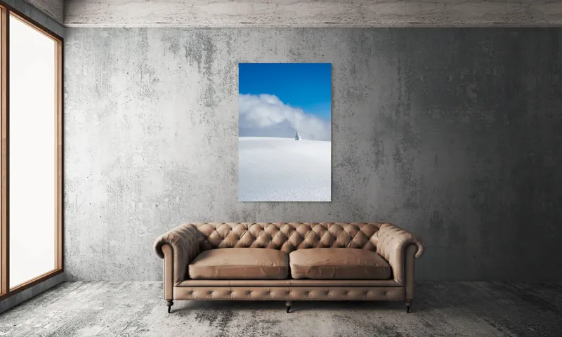 Tablou Canvas, "Singuratic în întinderea albă infinită", Zăpadă, Cer, Nori, Singurătate, Liniște, Puritate, Frig, Natură, Calm, Imensitate, 100 x 150 cm – poza 6