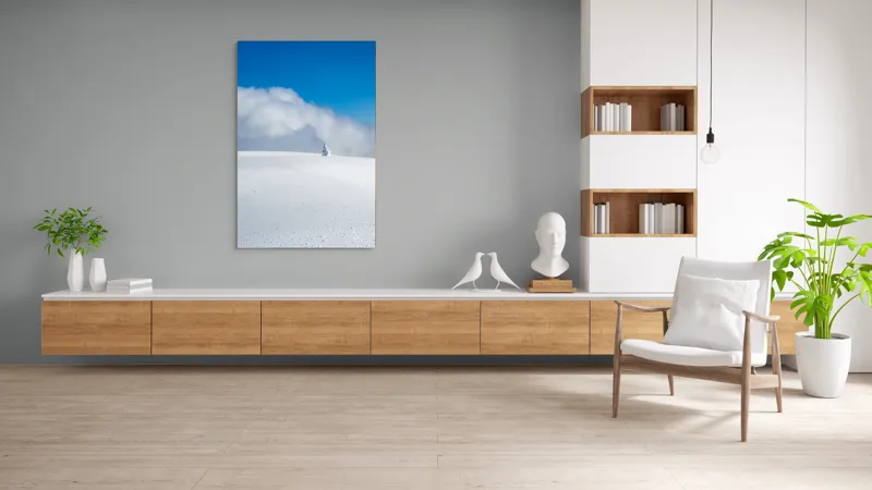 Tablou Canvas, "Singuratic în întinderea albă infinită", Zăpadă, Cer, Nori, Singurătate, Liniște, Puritate, Frig, Natură, Calm, Imensitate, 100 x 150 cm – poza 8