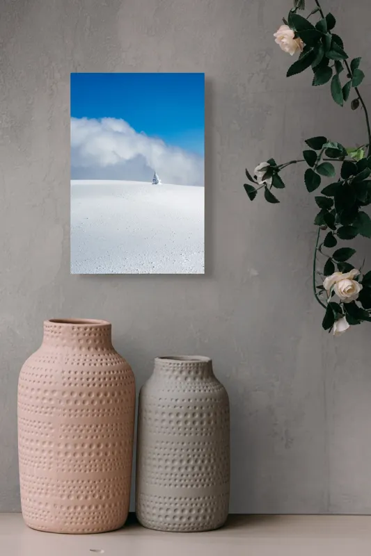 Tablou Canvas, "Singuratic în întinderea albă infinită", Zăpadă, Cer, Nori, Singurătate, Liniște, Puritate, Frig, Natură, Calm, Imensitate, 26 x 39 cm – poza 6
