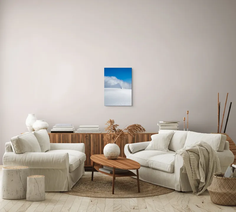 Tablou Canvas, "Singuratic în întinderea albă infinită", Zăpadă, Cer, Nori, Singurătate, Liniște, Puritate, Frig, Natură, Calm, Imensitate, 39 x 54 cm – poza 5