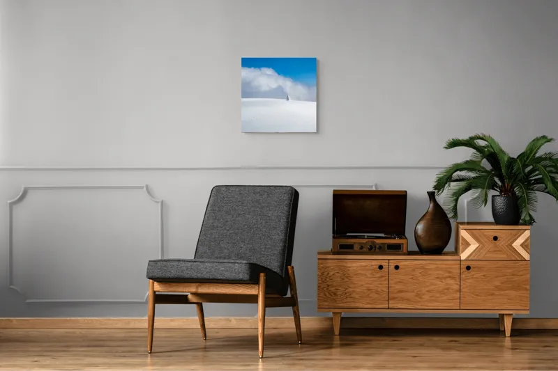 Tablou Canvas, "Singuratic în întinderea albă infinită", Zăpadă, Cer, Nori, Singurătate, Liniște, Puritate, Frig, Natură, Calm, Imensitate, 50 x 50 cm – poza 6