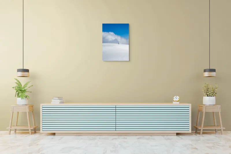 Tablou Canvas, "Singuratic în întinderea albă infinită", Zăpadă, Cer, Nori, Singurătate, Liniște, Puritate, Frig, Natură, Calm, Imensitate, 50 x 70 cm – poza 6