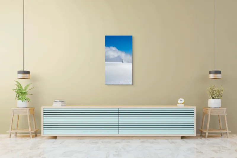 Tablou Canvas, "Singuratic în întinderea albă infinită", Zăpadă, Cer, Nori, Singurătate, Liniște, Puritate, Frig, Natură, Calm, Imensitate, 50 x 90 cm – poza 6