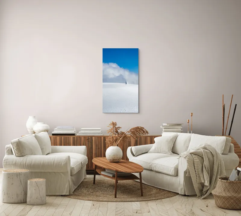 Tablou Canvas, "Singuratic în întinderea albă infinită", Zăpadă, Cer, Nori, Singurătate, Liniște, Puritate, Frig, Natură, Calm, Imensitate, 50 x 90 cm – poza 7