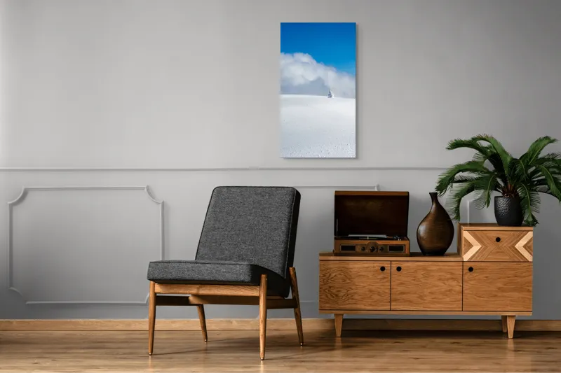 Tablou Canvas, "Singuratic în întinderea albă infinită", Zăpadă, Cer, Nori, Singurătate, Liniște, Puritate, Frig, Natură, Calm, Imensitate, 50 x 90 cm – poza 8