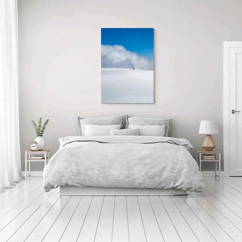 Tablou Canvas, "Singuratic în întinderea albă infinită", Zăpadă, Cer, Nori, Singurătate, Liniște, Puritate, Frig, Natură, Calm, Imensitate, 70 x 100 cm – poza 3