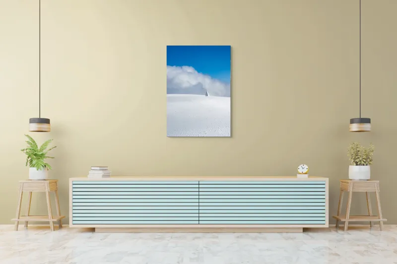 Tablou Canvas, "Singuratic în întinderea albă infinită", Zăpadă, Cer, Nori, Singurătate, Liniște, Puritate, Frig, Natură, Calm, Imensitate, 70 x 100 cm – poza 5