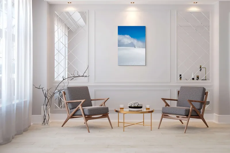 Tablou Canvas, "Singuratic în întinderea albă infinită", Zăpadă, Cer, Nori, Singurătate, Liniște, Puritate, Frig, Natură, Calm, Imensitate, 70 x 100 cm – poza 8