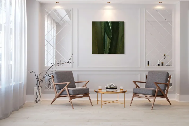 Tablou Canvas, "Spinii cactușilor în lumina dimineții", Verde, Textură, Natură, Spineți, Mistic, Vegetație, Adâncime, Tăcere, Organic, Viu, 100 x 100 cm – poza 7