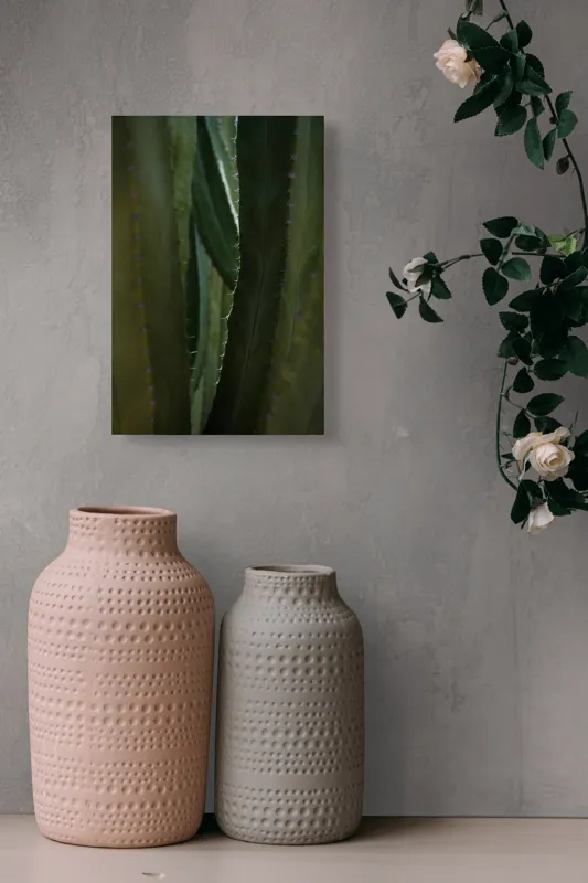 Tablou Canvas, "Spinii cactușilor în lumina dimineții", Verde, Textură, Natură, Spineți, Mistic, Vegetație, Adâncime, Tăcere, Organic, Viu, 26 x 39 cm – poza 6