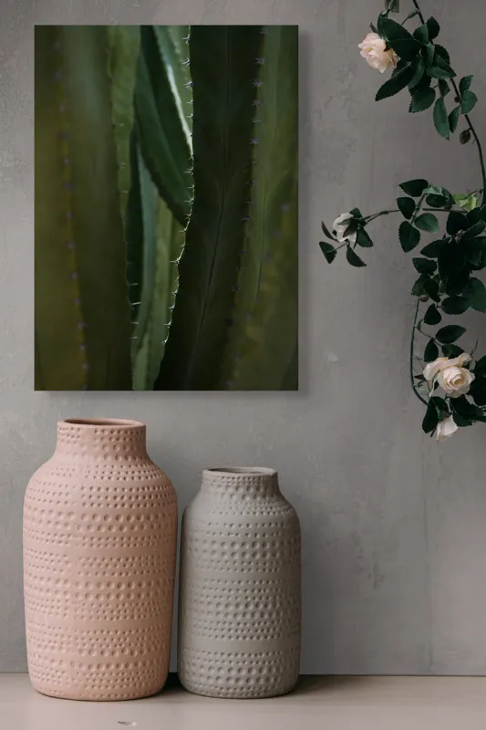 Tablou Canvas, "Spinii cactușilor în lumina dimineții", Verde, Textură, Natură, Spineți, Mistic, Vegetație, Adâncime, Tăcere, Organic, Viu, 39 x 54 cm – poza 6