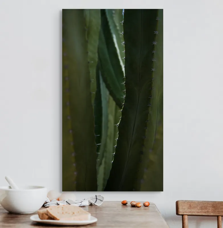 Tablou Canvas, "Spinii cactușilor în lumina dimineții", Verde, Textură, Natură, Spineți, Mistic, Vegetație, Adâncime, Tăcere, Organic, Viu, 50 x 90 cm – poza 3