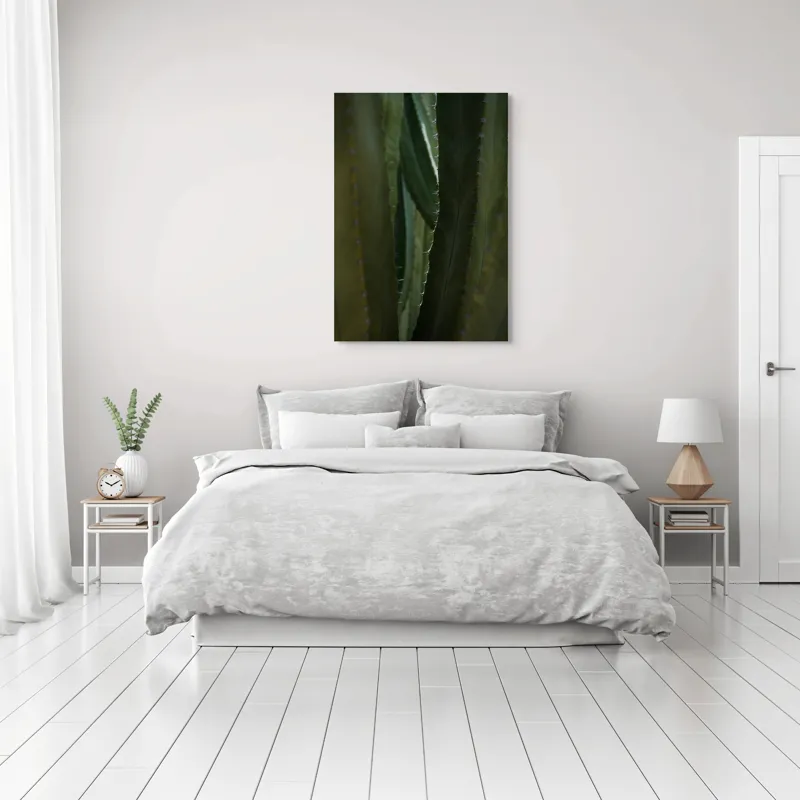 Tablou Canvas, "Spinii cactușilor în lumina dimineții", Verde, Textură, Natură, Spineți, Mistic, Vegetație, Adâncime, Tăcere, Organic, Viu, 70 x 100 cm – poza 3