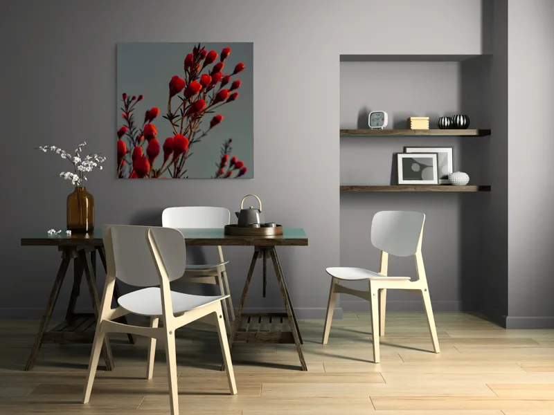Tablou Canvas, "Muguri roșii în lumina apusului", Flori, Răsărit, Roșu, Contrast, Eleganță, Natură, Delicatețe, Artistic., 100 x 100 cm – poza 6