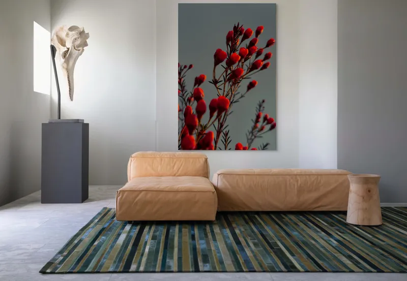 Tablou Canvas, "Muguri roșii în lumina apusului", Flori, Răsărit, Roșu, Contrast, Eleganță, Natură, Delicatețe, Artistic., 100 x 150 cm – poza 7