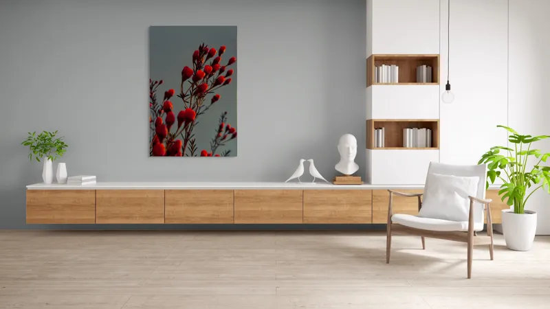 Tablou Canvas, "Muguri roșii în lumina apusului", Flori, Răsărit, Roșu, Contrast, Eleganță, Natură, Delicatețe, Artistic., 100 x 150 cm – poza 8