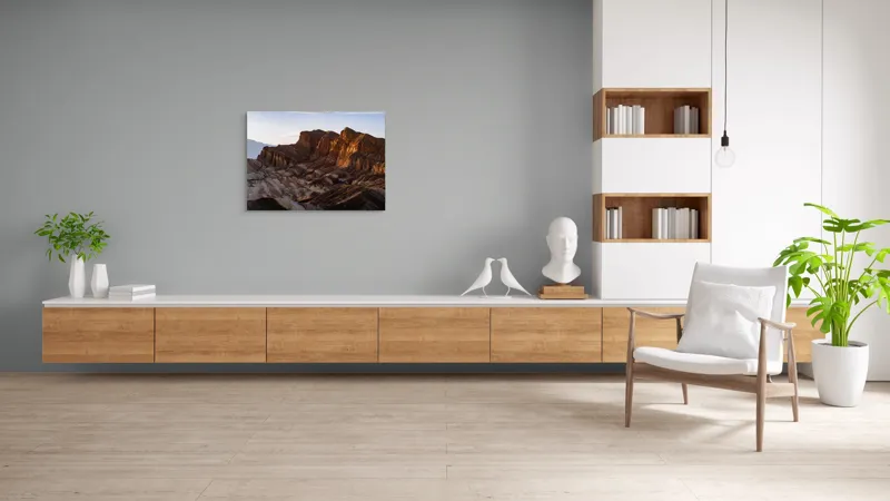 Tablou Canvas, "Răsărit peste stâncile deșertului", Vârfuri, Munți, Stânci, Apus, Erosion, Lumină, Uscăciune, Natură, Grandios, Peisaj., 100 x 70 cm – poza 6