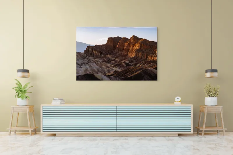 Tablou Canvas, "Răsărit peste stâncile deșertului", Vârfuri, Munți, Stânci, Apus, Erosion, Lumină, Uscăciune, Natură, Grandios, Peisaj., 150 x 100 cm – poza 6