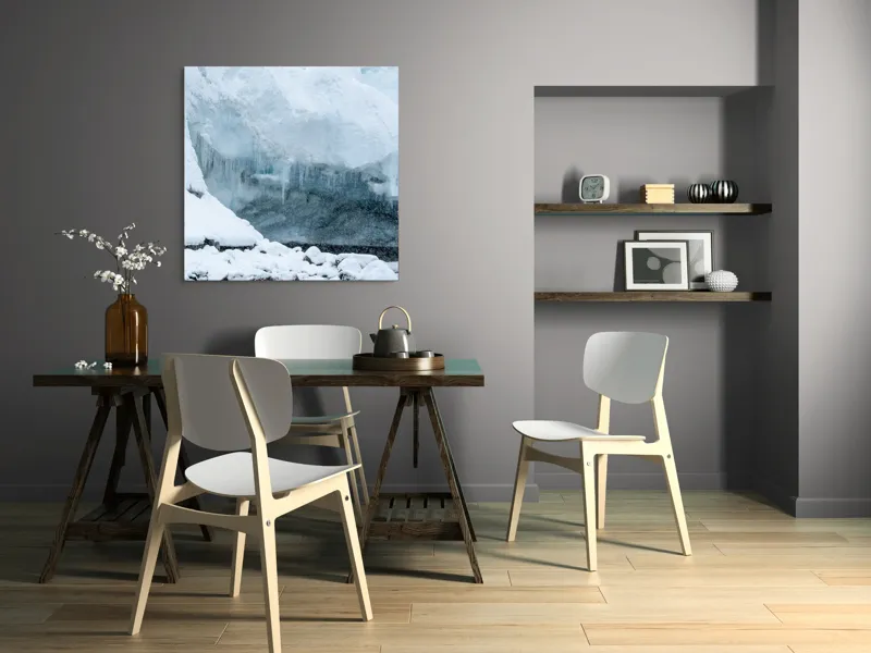 Tablou Canvas, "Peștera înghețată din tărâmul nordic", Gheață, Zăpadă, Stânci, Turturi, Frig, Albastru, Norii, Natura, Timp, Iarnă, 100 x 100 cm – poza 6