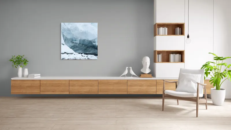 Tablou Canvas, "Peștera înghețată din tărâmul nordic", Gheață, Zăpadă, Stânci, Turturi, Frig, Albastru, Norii, Natura, Timp, Iarnă, 100 x 100 cm – poza 8