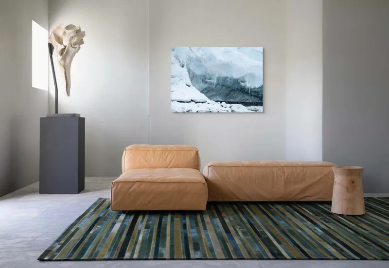 Tablou Canvas, "Peștera înghețată din tărâmul nordic", Gheață, Zăpadă, Stânci, Turturi, Frig, Albastru, Norii, Natura, Timp, Iarnă, 100 x 70 cm – poza 7