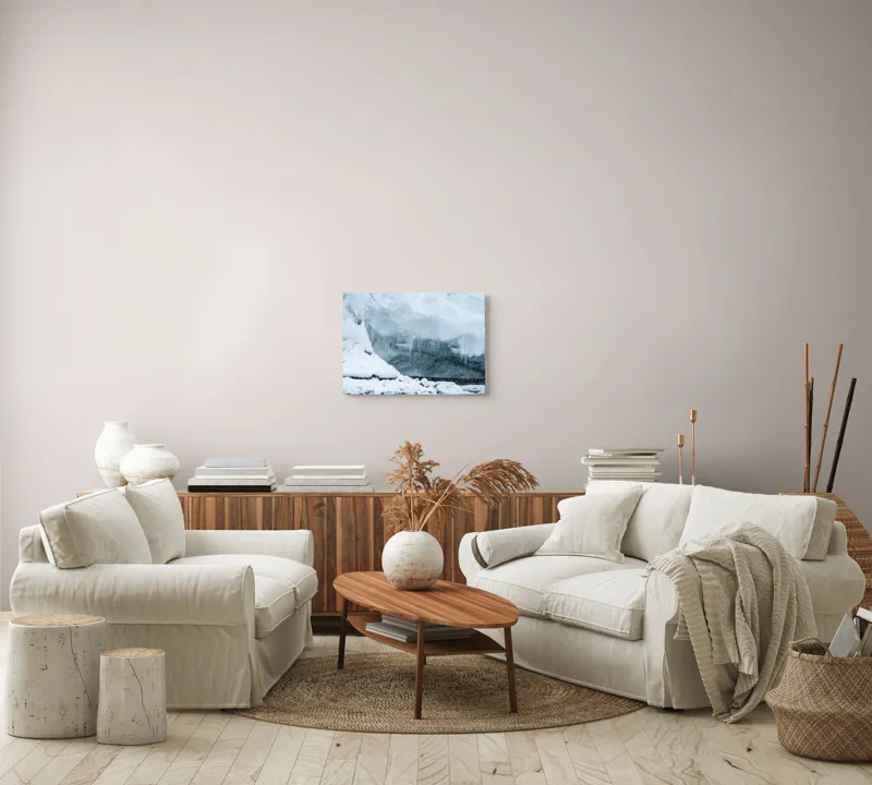 Tablou Canvas, "Peștera înghețată din tărâmul nordic", Gheață, Zăpadă, Stânci, Turturi, Frig, Albastru, Norii, Natura, Timp, Iarnă, 54 x 39 cm – poza 5
