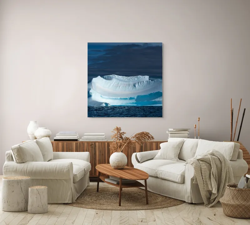 Tablou Canvas, "Dansul tăcut al ghețarului albastru", Gheață, Ocean, Cer, Nor, Peisaj, Antarctic, Contrast, Liniște, 100 x 100 cm – poza 3