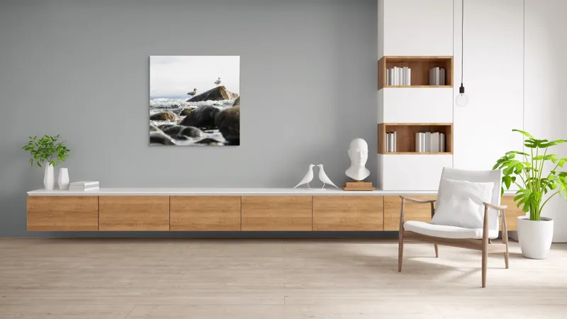 Tablou Canvas, "Pescăruși pe stânci în valuri mari", Pietre, Valuri, Pescarusi, Mare, Cer, Ocean, Spuma, Natura, Tranquilitate, Frumusete, 100 x 100 cm – poza 8