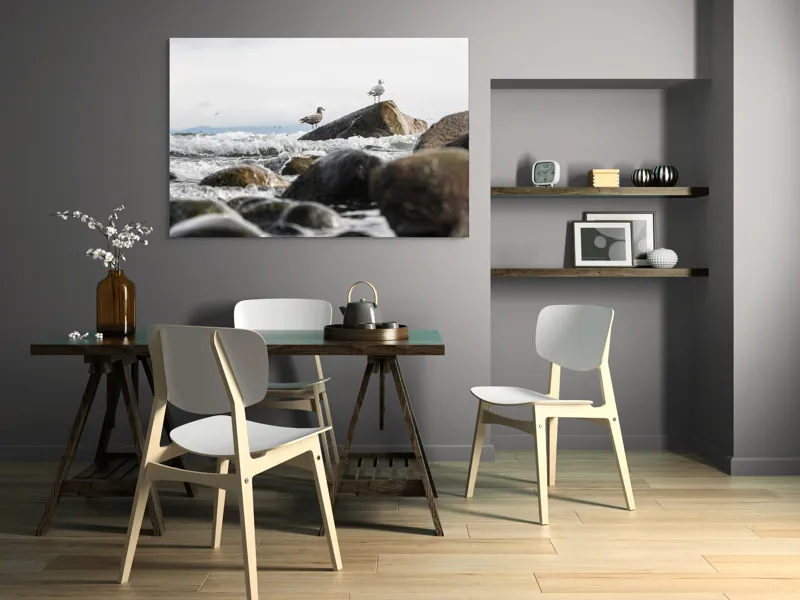 Tablou Canvas, "Pescăruși pe stânci în valuri mari", Pietre, Valuri, Pescarusi, Mare, Cer, Ocean, Spuma, Natura, Tranquilitate, Frumusete, 150 x 100 cm – poza 5