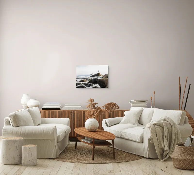 Tablou Canvas, "Pescăruși pe stânci în valuri mari", Pietre, Valuri, Pescarusi, Mare, Cer, Ocean, Spuma, Natura, Tranquilitate, Frumusete, 54 x 39 cm – poza 5