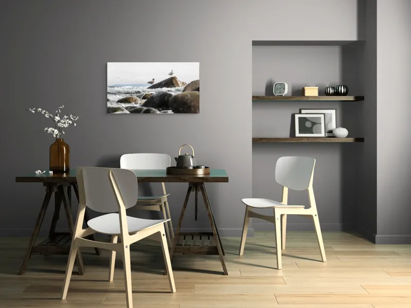 Tablou Canvas, "Pescăruși pe stânci în valuri mari", Pietre, Valuri, Pescarusi, Mare, Cer, Ocean, Spuma, Natura, Tranquilitate, Frumusete, 90 x 50 cm – poza 3