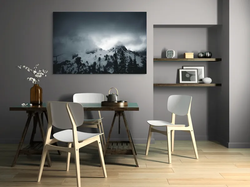 Tablou Canvas, "Vârfuri ascunse sub nori întunecați", Nor, Munte, Zăpadă, Ceață, Întuneric, 150 x 100 cm – poza 5