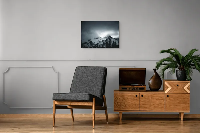 Tablou Canvas, "Vârfuri ascunse sub nori întunecați", Nor, Munte, Zăpadă, Ceață, Întuneric, 70 x 50 cm – poza 4