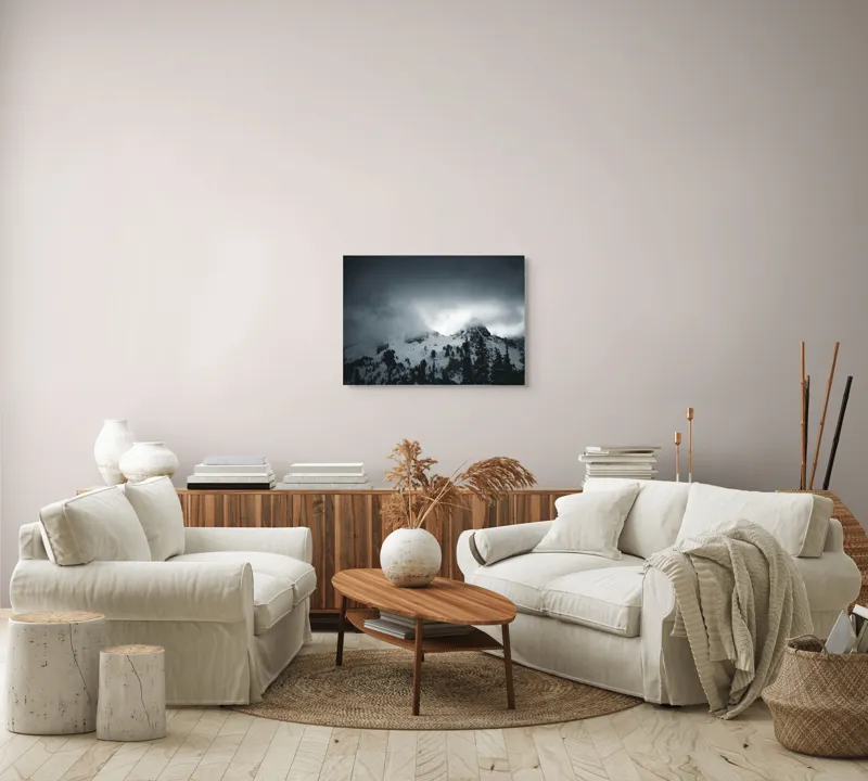 Tablou Canvas, "Vârfuri ascunse sub nori întunecați", Nor, Munte, Zăpadă, Ceață, Întuneric, 70 x 50 cm – poza 6