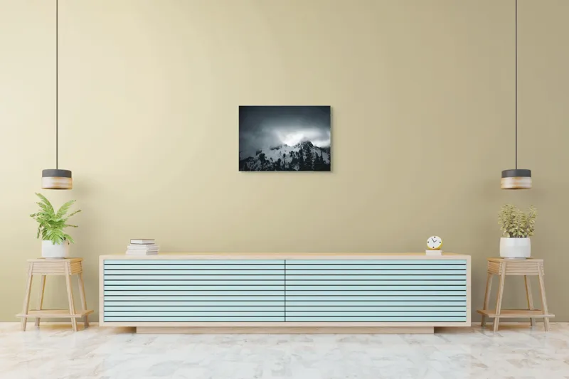 Tablou Canvas, "Vârfuri ascunse sub nori întunecați", Nor, Munte, Zăpadă, Ceață, Întuneric, 70 x 50 cm – poza 7