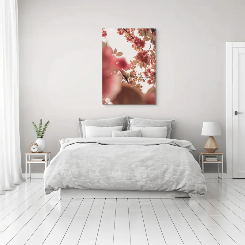 Tablou Canvas, "Petale de cireș sub cer senin", Flori, Ramuri, Cer, Roz, Frunze, Lumina, Primavara, Delicat, Calm, Natură, 70 x 100 cm – poza 3