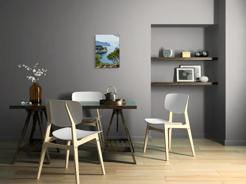 Tablou Canvas, "Priveliște marină cu stânci și pini", Pini, Mare, Stânci, Albastru, Peisaj, Coasta, Natură, Cer, Vegetație, 39 x 54 cm – poza 7