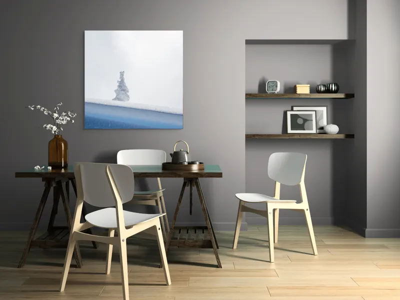 Tablou Canvas, "Singuraticul brad acoperit de nea", Alb, Singuratic, Înghețat, Cer, Tăcut, Contrastant, Peisaj., 100 x 100 cm – poza 6
