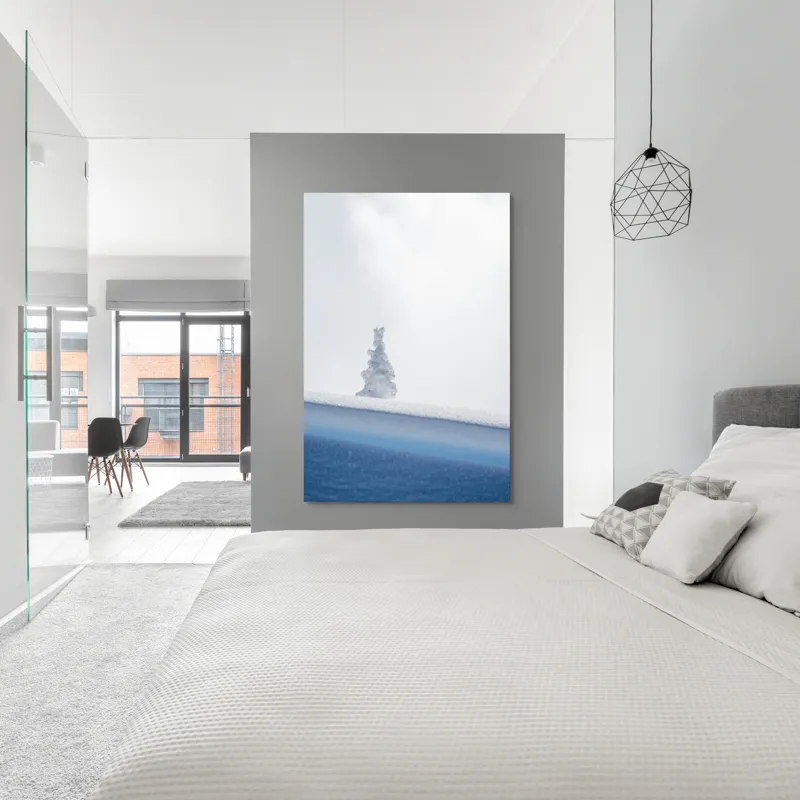 Tablou Canvas, "Singuraticul brad acoperit de nea", Alb, Singuratic, Înghețat, Cer, Tăcut, Contrastant, Peisaj., 100 x 150 cm – poza 5
