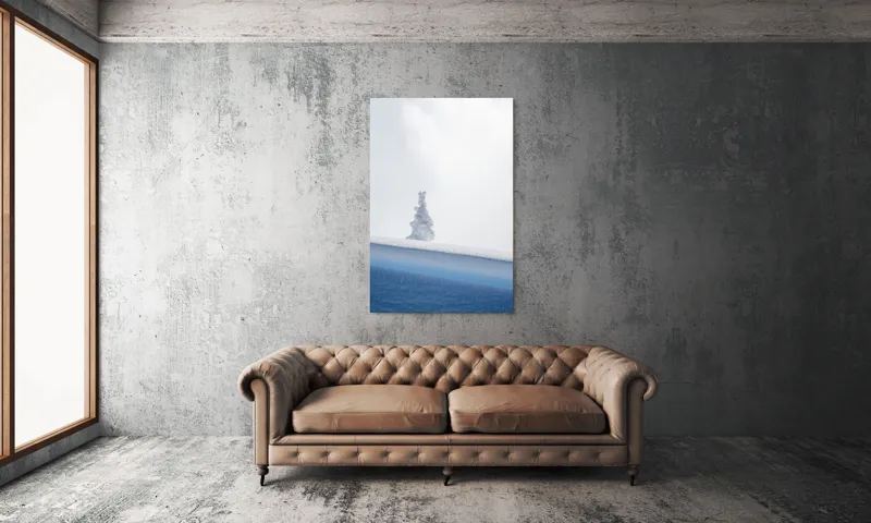 Tablou Canvas, "Singuraticul brad acoperit de nea", Alb, Singuratic, Înghețat, Cer, Tăcut, Contrastant, Peisaj., 100 x 150 cm – poza 6