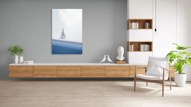 Tablou Canvas, "Singuraticul brad acoperit de nea", Alb, Singuratic, Înghețat, Cer, Tăcut, Contrastant, Peisaj., 100 x 150 cm – poza 8